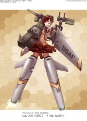 Rule 34 | 1girl, absurdres, airplane wing, belt, dishwasher1910, full body, goggles, goggles on head, gun, highres, honeycomb background, honeycomb pattern, machine gun, military, multicolored hair, one eye closed, pointing, pointing at viewer, red hair, rocket launcher, ruby rose, rwby, short hair, grey eyes, skirt, solo, strike witches, striker unit, two-tone hair, weapon, world witches series