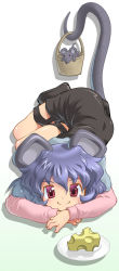 Rule 34 | 1girl, animal ears, basket, cheese, female focus, food, grey hair, lying, mizuki hitoshi, mouse (animal), mouse ears, mouse tail, nazrin, red eyes, short hair, solo, tail, touhou