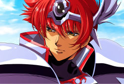Rule 34 | 1boy, brown eyes, closed mouth, hikaru (mikan0407), langrisser, ledin (langrisser), looking to the side, male focus, portrait, red hair, short hair, solo, urushihara satoshi (style)
