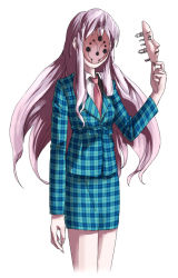 Rule 34 | 1girl, adapted costume, android, female focus, formless god, hata no kokoro, long hair, mask, necktie, pink hair, plaid, plaid skirt, purple hair, skirt, solo, touhou