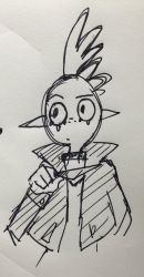 Rule 34 | 1girl, collar, eyebrows, freckles, jacket, lord dominator, mohawk, pointy ears, simple background, sketch, solo, sunglasses, wander over yonder