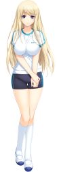 Rule 34 | 1girl, absurdres, bike shorts, blonde hair, blue eyes, breasts, feet, full body, gym uniform, highres, iizuki tasuku, large breasts, legs, long hair, long image, looking at viewer, lovely x cation, lovely x cation 2, shoes, sneakers, socks, solo, standing, thigh gap, thighs, transparent background, white background, yoshinoya seine