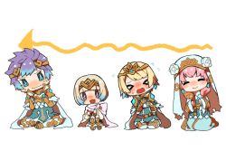 Rule 34 | &gt; &lt;, 1boy, 3girls, armor, blonde hair, blue eyes, blue hair, brother and sister, cape, chibi, closed mouth, crown, dress, earrings, closed eyes, fire emblem, fire emblem heroes, fjorm (fire emblem), gradient hair, gunnthra (fire emblem), hair ornament, hrid (fire emblem), jewelry, long hair, long sleeves, multicolored hair, multiple girls, nintendo, open mouth, pink hair, short hair, shunrai, siblings, simple background, sisters, sitting, smile, spiked hair, tiara, veil, wavy mouth, white background, white hair, ylgr (fire emblem)