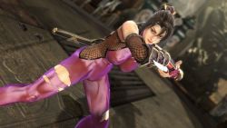 Rule 34 | 1girl, black hair, breasts, dagger, fishnets, knife, large breasts, namco, ninja, solo, soul calibur, soulcalibur, soulcalibur iv, taki (soulcalibur), torn clothes, weapon