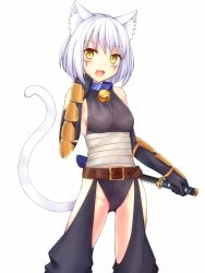 Rule 34 | 1girl, animal ears, bell, neck bell, borrowed character, cat ears, cat tail, collar, elbow gloves, gloves, highres, kida kuro mu, original, short hair, solo, tail, weapon, yellow eyes