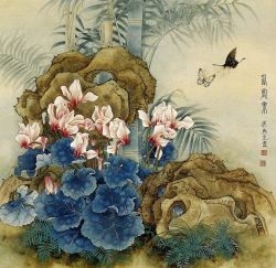 Rule 34 | bamboo, bug, butterfly, chinese text, flower, bug, leaf, liang yansheng, nature, nib pen (medium), no humans, plant, scenery, traditional chinese text, traditional media