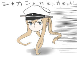 Rule 34 | 10s, 1girl, blew andwhite, blonde hair, blue eyes, closed mouth, creature, full body, furrowed brow, graf zeppelin (kancolle), hair between eyes, hat, jitome, kantai collection, kraken, looking at viewer, peaked cap, prehensile hair, simple background, solo, tentacles, text focus, white background, white hat