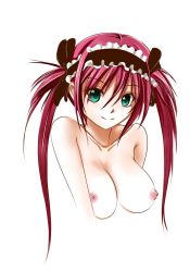 Rule 34 | 1girl, airi (queen&#039;s blade), airi (queen's blade), airi (the infernal temptress), breasts, cecil (wing r), cleavage, green eyes, highres, large breasts, long hair, looking at viewer, maid headdress, nipples, queen&#039;s blade, red hair, solo, twintails