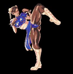 Rule 34 | 1girl, animated, animated gif, ass, boots, bracelet, capcom, chinese clothes, chun-li, jewelry, jiskeyjasket, leg up, pantyhose, pixel art, spiked bracelet, spikes, street fighter, thong