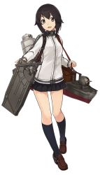 Rule 34 | 10s, 1girl, anchor, black hair, blush, boots, brown hair, full body, grey eyes, hayasui (kancolle), jacket, kantai collection, kneehighs, konishi (koconatu), loafers, looking at viewer, machinery, miniskirt, official art, pleated skirt, sailor collar, shoes, short hair, skirt, socks, solo, strap, sweater jacket, track jacket, transparent background, turret, turtleneck
