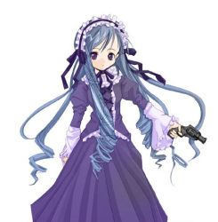 Rule 34 | 00s, 1girl, aria (sister princess), drill hair, gun, handgun, lowres, revolver, sister princess, solo, weapon