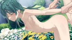 Rule 34 | 1boy, 1girl, blonde hair, breasts, censored, clenched teeth, completely nude, day, earrings, floating hair, flower, from side, game cg, green hair, half-closed eyes, hatae taeka, hentai prison, hetero, holding another&#039;s wrist, ichitora, jewelry, long hair, mosaic censoring, multicolored hair, nipples, nude, outdoors, penis, sex, sex from behind, small breasts, standing, standing sex, teeth, two-tone hair, white flower, yellow eyes, yellow flower