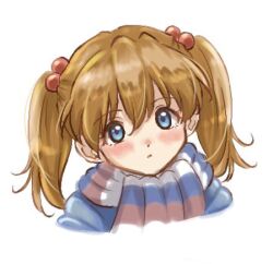 Rule 34 | 1girl, aged down, baumku techen, blue eyes, blush, brown hair, child, facing viewer, hair between eyes, hair bobbles, hair ornament, long hair, lowres, neon genesis evangelion, solo, souryuu asuka langley, twintails, white background, winter clothes