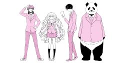 Rule 34 | 2boys, 2girls, animal costume, fujicue!!! ~fuji cue&#039;s music~, fujicue!!! ~fuji cue&#039;s music～, fujiwara motomu, glasses, highres, hoshikawa uta, koizumi erika, long hair, monochrome, multiple boys, multiple girls, necktie, oboredani yousuke, scarf, school uniform, short hair, shouichi, transparent background