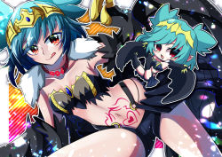 Rule 34 | 1girl, black feathers, black wings, blue hair, breasts, chibi, claws, commentary request, commission, feathers, harpy, highres, indie virtual youtuber, licking lips, lincoro, monster girl, navel, open mouth, otowaika, pointy ears, red eyes, short hair, short twintails, skeb commission, small breasts, solo, stomach tattoo, tattoo, tiara, tongue, tongue out, twintails, virtual youtuber, winged arms, wings