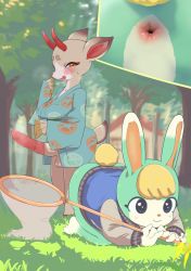 Rule 34 | 1boy, 1futa, absurdres, all fours, animal crossing, animal ears, animal nose, anus, artist request, ass, blonde hair, blue eyes, blush, bottomless, censored, deer ears, deer tail, erection, furry, furry female, furry male, futa with male, futanari, grass, half-closed eye, heart, heart-shaped pupils, highres, horns, house, jacket, japanese clothes, kimono, large penis, long sleeves, looking at another, mosaic censoring, net, nintendo, orange eyes, outdoors, penis, precum, profile, rabbit ears, rabbit tail, sasha (animal crossing), shino (animal crossing), smile, sweatdrop, symbol-shaped pupils, tail, testicles, tree, you gonna get raped