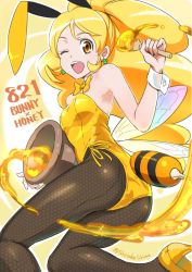 Rule 34 | 10s, 1girl, ;d, alternate costume, animal ears, antenna hair, arthropod girl, artist name, ass, bare shoulders, bee costume, bee girl, blonde hair, bow, bowtie, brown eyes, cure honey, detached collar, fake animal ears, fishnet pantyhose, fishnets, happinesscharge precure!, high heels, honey, insect girl, insect wings, leotard, long hair, looking at viewer, name connection, object namesake, one eye closed, oomori yuuko, open mouth, pantyhose, playboy bunny, ponytail, precure, rabbit ears, shiitake urimo, smile, solo, stinger, wide ponytail, wings, wink, wrist cuffs, yellow eyes