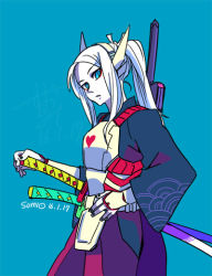 Rule 34 | 1girl, drift (transformers), gender request, genderswap, humanization, japanese clothes, katana, long hair, personification, ponytail, solo, sword, transformers, weapon, white hair