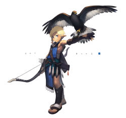 Rule 34 | 1boy, absurdres, bad id, bad pixiv id, bird, blonde hair, bow (weapon), draugnut, earrings, elf, falcon, falconry, feathers, feet, full body, highres, holding, holding bow (weapon), holding weapon, hoop earrings, jewelry, male focus, original, pointy ears, purple eyes, sandals, simple background, smile, solo, standing, tagme, toes, weapon, white background, white feathers