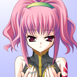 Rule 34 | 00s, 1girl, anya alstreim, aoi ichigo, grabbing another&#039;s breast, breasts, code geass, flat chest, grabbing, pink hair, red eyes, solo, tattoo