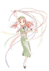 Rule 34 | 1girl, braid, chinese clothes, female focus, full body, hat, hong meiling, immaterial and missing power, long hair, looking at viewer, puffy short sleeves, puffy sleeves, red hair, ribbon, shoes, short sleeves, socks, solo, star (symbol), touhou, twin braids, white background