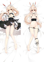Rule 34 | 1girl, :o, ayanami (azur lane), ayanami (nightfall raiment) (azur lane), azur lane, bandaid, bandaid on pussy, bare legs, bare shoulders, barefoot, black bra, black dress, black panties, black pasties, blonde hair, blush, bra, breasts, clothes pull, dakimakura (medium), detached sleeves, dress, dress pull, embarrassed, full body, groin, hand up, hands on own chest, hands up, head tilt, headgear, heart pasties, knees together feet apart, legs apart, long hair, long sleeves, lying, medium breasts, micro bra, moeanime, navel, on back, open mouth, panties, panty pull, pasties, ponytail, red eyes, side-tie panties, solo, striped clothes, striped panties, underwear, upskirt, very long hair, wide sleeves