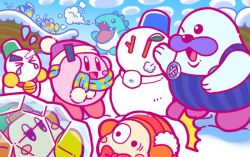 Rule 34 | backwards hat, baseball cap, bell, blush stickers, bobblehat, bow, bowtie, chilly (kirby), cloud, earmuffs, frozen, hat, ice dragon (kirby), jitome, kirby, kirby (series), mr. frosty, no humans, official art, one eye closed, overalls, pengi (kirby), scarf, snow, snowman, surprised, tears, waddle dee, walrus