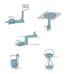 Rule 34 | animal, animal focus, boushi-ya, cat, commentary request, cup, drinking glass, faucet, grid, hourglass, no humans, original, simple background, translation request, water, white background