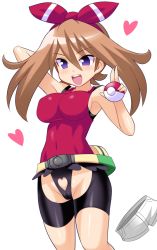 Rule 34 | 10s, blue eyes, bow, breasts, brown hair, clothing cutout, creatures (company), game freak, heart, heart cutout, konno tohiro, large breasts, may (pokemon), may (pokemon oras), nintendo, pokemon, pokemon oras, pubic cutout, smile, undressing