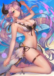 Rule 34 | 10s, 1girl, alternate costume, alternate hairstyle, bikini, blue eyes, breasts, bubble, demon horns, draph, from side, granblue fantasy, hair over one eye, horns, large breasts, light purple hair, long hair, looking at viewer, low twintails, narmaya (granblue fantasy), narmaya (summer) (granblue fantasy), open mouth, pointy ears, sideboob, solo, stomach, swimsuit, twintails, urokoda, white bikini