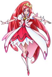 Rule 34 | 1girl, boots, bow, brooch, character sheet, coat, cure ace, dokidoki! precure, dress, full body, hair bow, heart, heart brooch, jewelry, knee boots, long hair, madoka aguri, magical girl, official art, precure, puffy sleeves, red dress, red eyes, red hair, red skirt, skirt, smile, solo, takahashi akira, transparent background, wrist cuffs