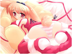 Rule 34 | animal ears, blonde hair, blush, bow, rabbit ears, bunny girl, couch, hair bow, looking at viewer, panties, red eyes, thighhighs, underwear