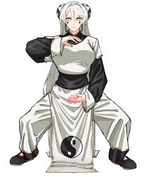 Rule 34 | absurdres, china dress, chinese clothes, dress, fighting stance, highres, kung fu, long hair, martial arts, monk, original, shaolin monk, sketch, training, white hair
