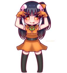 Rule 34 | 1girl, african penguin (kemono friends), black hair, hikarikmy, kemono friends, kemono friends v project, long hair, looking at viewer, penguin girl, simple background, solo, virtual youtuber