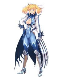 Rule 34 | 00s, 1girl, armor, armored boots, belt, blonde hair, blue eyes, bodysuit, boots, breasts, buckle, center opening, cleavage, closed mouth, coat, collarbone, covered navel, cross-laced clothes, fishnets, full body, gloves, hair ribbon, hand on own hip, high collar, high heel boots, high heels, large breasts, legs apart, light smile, long sleeves, looking at viewer, ninja, official art, open belt, open clothes, open coat, pointy ears, ribbon, shinganji kurenai, shiny clothes, short twintails, sidelocks, single vertical stripe, skin tight, smile, solo, standing, studded belt, taimanin (series), taimanin asagi, taimanin kurenai, thighhighs, thighs, transparent background, trench coat, turtleneck, twintails, underbust, white background, white ribbon, zol