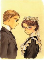 Rule 34 | 00s, brown eyes, brown hair, emma, formal, glasses, maid, official art, victorian, victorian romance emma, william jones