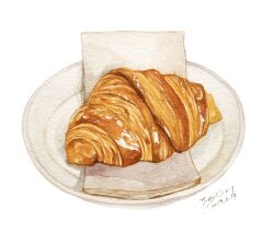 Rule 34 | croissant, dated, food, food focus, highres, napkin, no humans, original, plate, signature, simple background, white background, ydxart