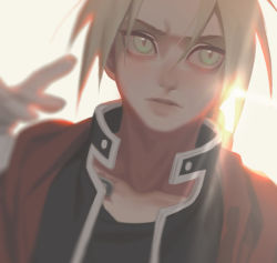Rule 34 | 1boy, alternate eye color, automail, backlighting, black jacket, black shirt, blonde hair, blurry, braid, braided ponytail, cbow, closed mouth, coat, depth of field, dutch angle, edward elric, fullmetal alchemist, gloves, green eyes, hair between eyes, hand up, jacket, lips, long sleeves, looking afar, male focus, mechanical arms, parted bangs, portrait, red coat, shirt, single braid, single mechanical arm, solo, white gloves, yellow background