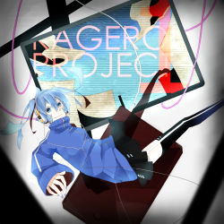 Rule 34 | 1girl, bad id, bad pixiv id, blue eyes, blue hair, digital media player, ene (kagerou project), headphones, jacket, jinzou enemy (vocaloid), kagerou project, long hair, looking at viewer, matching hair/eyes, mattya (mattya 0417), smile, solo, thighhighs, twintails, vocaloid