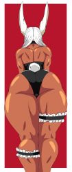 Rule 34 | 1girl, absurdres, ass, ass focus, back, black leotard, boku no hero academia, charge sol, dark-skinned female, dark skin, from behind, highres, huge ass, leotard, mirko, playboy bunny, rabbit ears, rabbit tail, tagme, thick thighs, thighs, white hair, wide hips