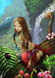 Rule 34 | 1girl, animal print, armband, ass, back, bad id, bad pixiv id, beetle, blurry, braid, branch, brown hair, bug, cliff, dagger, daisy, dark-skinned female, dark skin, day, depth of field, facial tattoo, fang, fern, flower, highres, holding, holding weapon, insect, jewelry, knife, leopard print, long hair, looking at viewer, looking back, mushroom, nature, necklace, open mouth, original, outdoors, parted bangs, sack, single braid, sitting, skirt, snake, solo, solru, tan, tattoo, thong, tribal, water, waterfall, weapon, yellow eyes