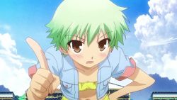 Rule 34 | 1girl, animated, animated gif, anime screenshot, baka to test to shoukanjuu, bikini, green hair, kudou aiko, swimsuit