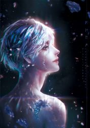 Rule 34 | 1other, androgynous, antarcticite, blue eyes, crack, crystal, glowing, houseki no kuni, nude, realistic, shards, short hair, solo, upper body, white eyes, white hair, xrheax