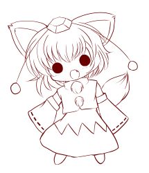 Rule 34 | 1girl, absurdres, animal ears, chibi, fang, female focus, full body, highres, inubashiri momiji, lineart, looking at viewer, monochrome, open mouth, short hair, solid circle eyes, solo, tail, touhou, transparent background, wolf ears, wolf tail, yume shokunin