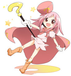 Rule 34 | 1girl, benesse, blush, boots, cape, fang, gloves, happy, hat, hatena yousei, ixy, long hair, pink hair, pink hat, solo, staff
