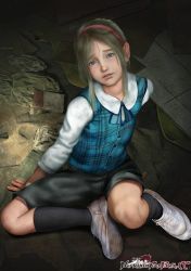 Rule 34 | 1girl, breasts, capcom, child, female focus, flat chest, nefrubi, peril, resident evil, resident evil 2, school uniform, sherry birkin, shoes, small breasts, sneakers, solo, source request, tagme