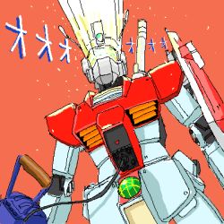 Rule 34 | aliasing, armor, bad id, bad pixiv id, cable, company connection, creator connection, crossover, densetsu kyojin ideon, doterai yatsuo, fusion, gm (mobile suit), gundam, ideon, laser, look-alike, lowres, machinery, mecha, mobile suit gundam, no humans, oekaki, plug, red background, robot, science fiction, shield, simple background, standing, weapon