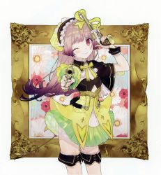 Rule 34 | 1girl, absurdres, atelier (series), atelier lydie &amp; suelle, blush, bow, dual wielding, gloves, gun, hairband, handgun, highres, holding, holding gun, holding weapon, huge filesize, long hair, looking at viewer, noco (adamas), official art, one eye closed, painting (object), pistol, scan, solo, suelle marlen, trigger discipline, weapon, yellow bow