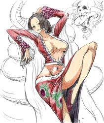 Rule 34 | black hair, blush, boa hancock, breasts, legs, long hair, looking at viewer, midriff, navel, one piece, salome (one piece), snake