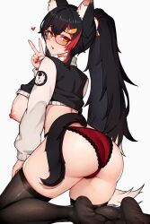 Rule 34 | 1girl, animal ear fluff, animal ears, ass, black hair, blush, breasts, glasses, hair between eyes, highres, hololive, lace, lace-trimmed panties, lace trim, large breasts, lingerie, long hair, looking at viewer, multicolored hair, nail polish, nipples, ookami mio, panties, red hair, red panties, smile, solo, streaked hair, tail, thighhighs, underwear, variant set, varniskarnis, virtual youtuber, wolf ears, wolf girl, wolf tail, yellow eyes